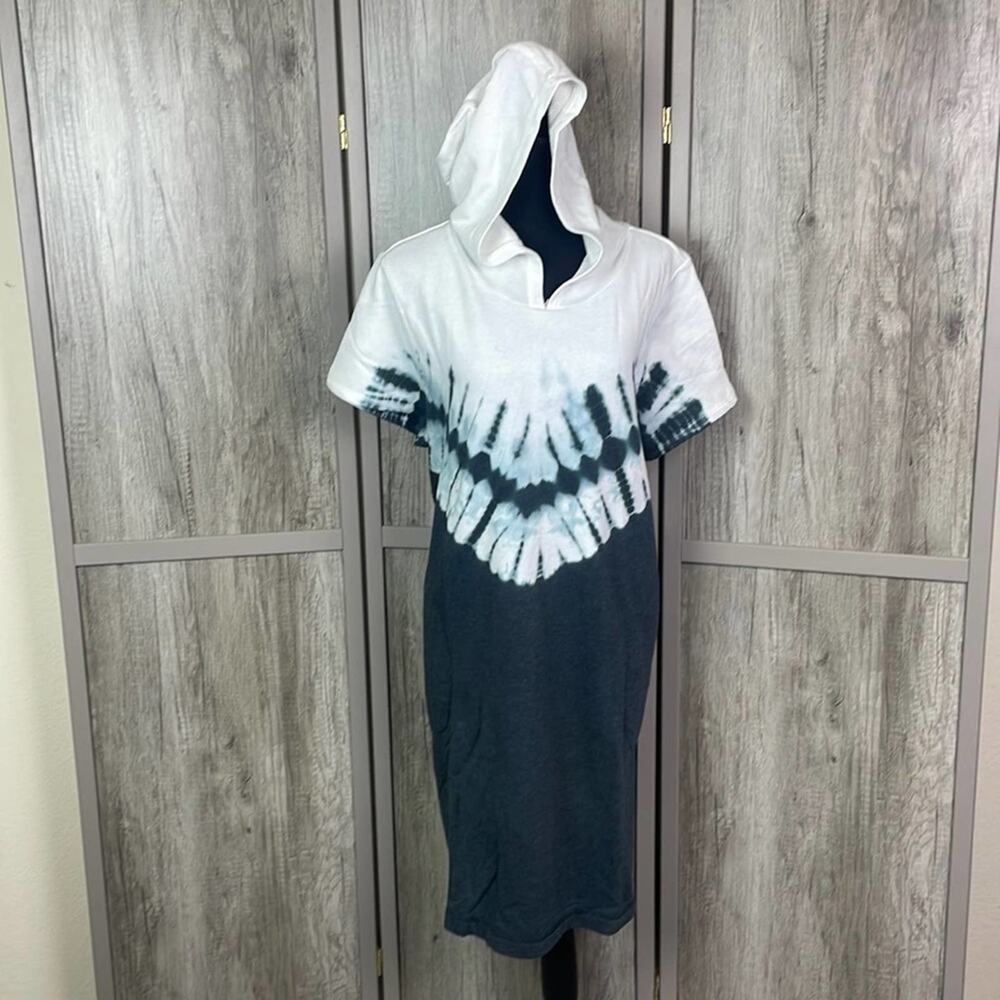New! Livi Active dark gray/white tie dye hooded lounge dress women's 10/12